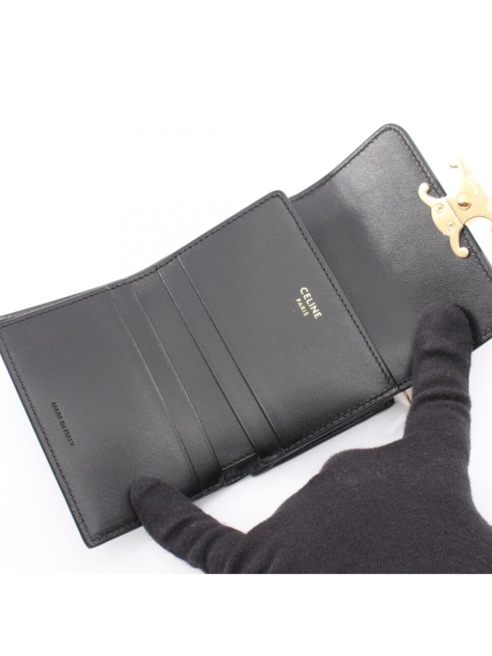Celine Trifold Wallet Compact Triomphe Black Leather - Picture 3 of 6